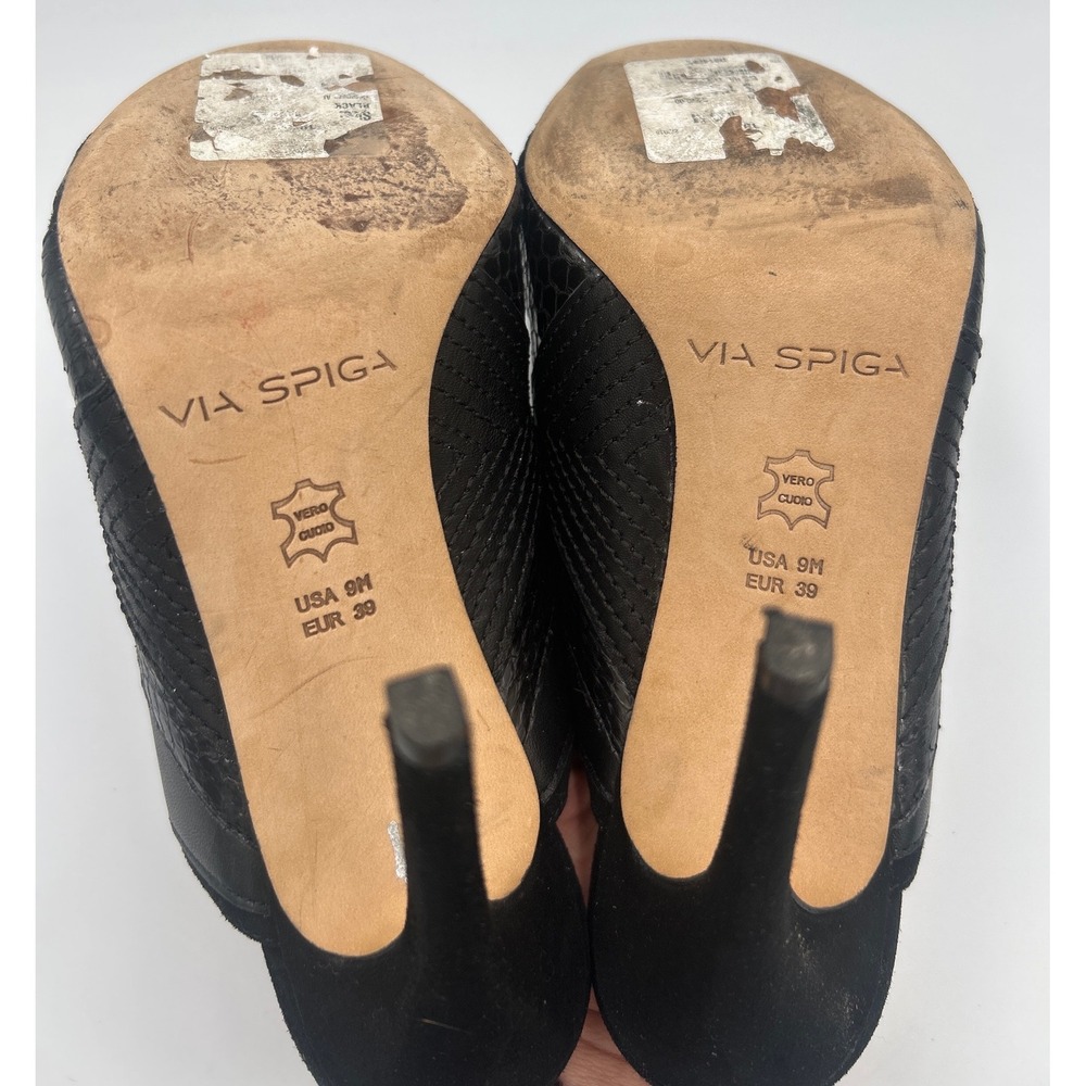 Via Spiga Black Leather Suede Snakeskin Patchwork Open Toe Mules Heels Size 9 - Picture 4 of 7